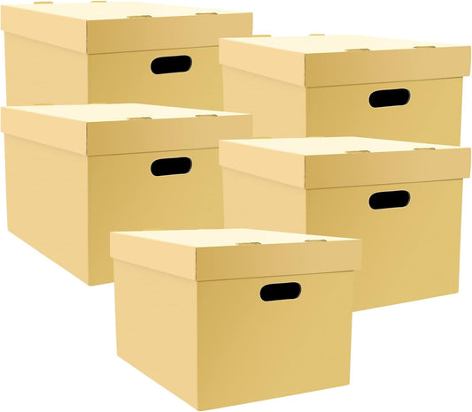 Lineco, Archival Storage Cartons, Ready-To-Assemble, for Documents or Photos, Acid-Free, Buffered Corrugated Board, 12 x 15 10 in, Tan, Pack of 5