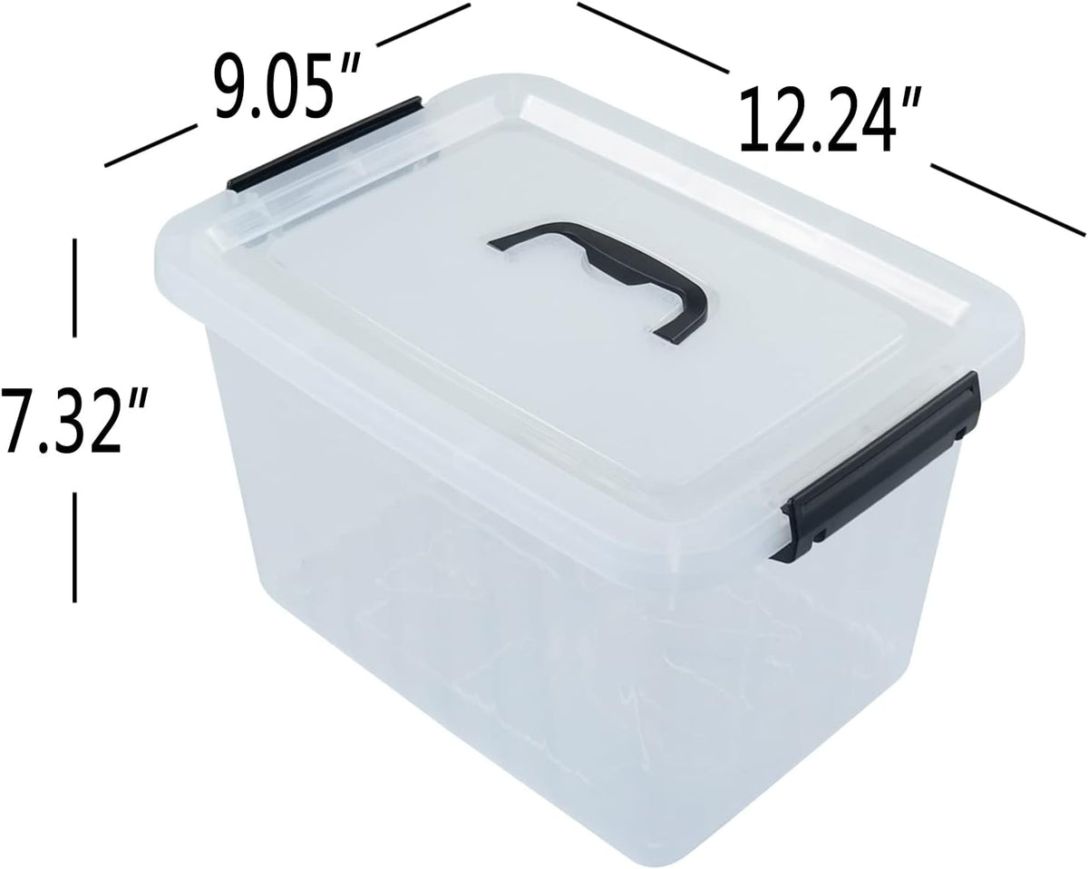 10 L Plastic Clear Storage Box, Plastic Latching Box with Lid, 6-PACK