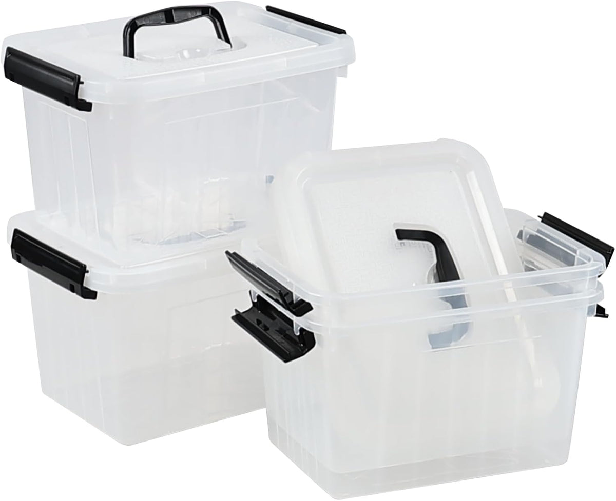 Wekioger 4 Pack 6 Quart Latching Box, Clear Lidded Storage Bins, Small Container with Handle