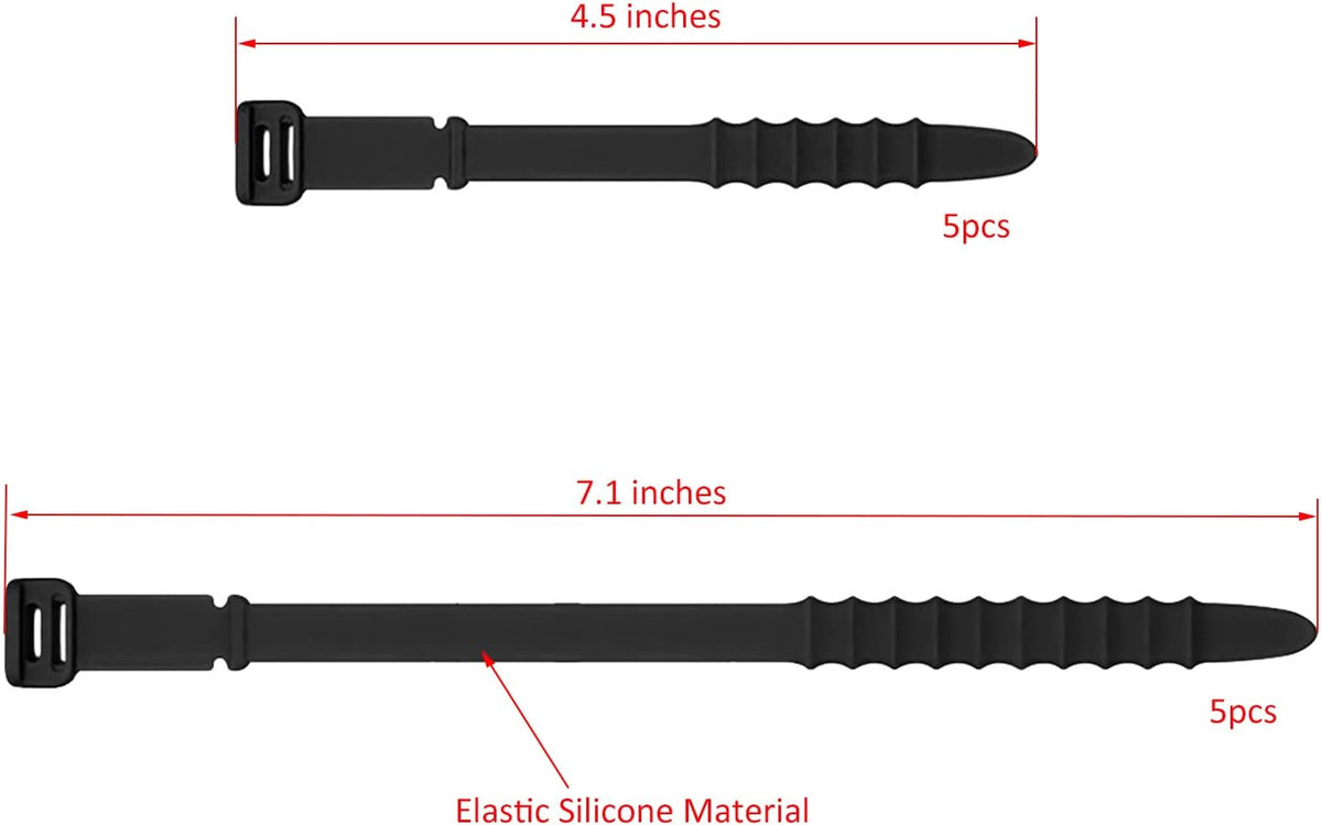 Silicone Zip Ties, Reusable Zip Ties, Rubber Cable Ties Straps for Wire Management, Elastic Silicone Ties Cable Organizer for Home Office, Black Cord Ties in Two Sizes 4.5" and 7.1" (5+5 Pcs Black)