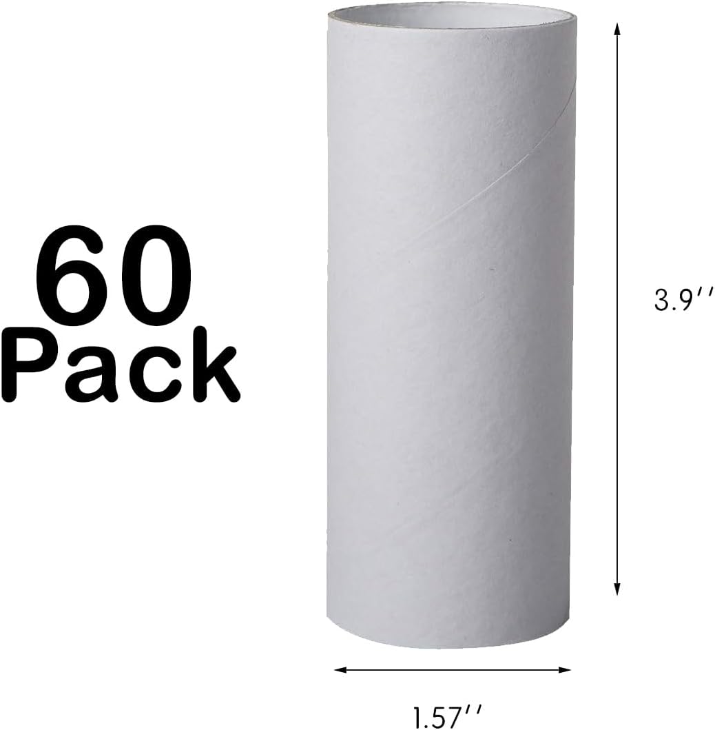 60 Pack Thick Cardboard Tubes for Crafts - Bulk Craft Rolls - Round Cardboard Tubes - Toilet Paper Rolls Crafts - Craft Tubes - Paper Tube for Arts & Crafts - 1.57 x 3.9 Inches - White