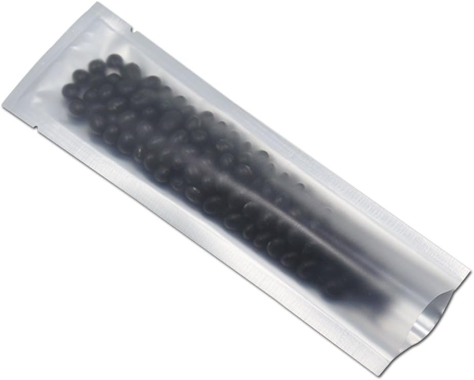 PABCK 100 Pcs 2.56x8.66 inch (Inside Size 2.17x8.27 inch) Clear Front Vacuum Heat Sealable Pure Mylar Foil Bag for Travel Sampling Packaging Food Storage Aluminum Foil Candy Coffee Powder Package