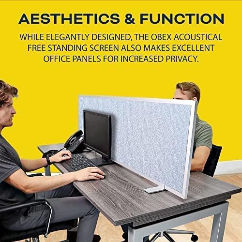 OBEX Acoustical Free Standing Privacy Screen, Cubicle Accessories Desk Privacy Panel, Desk Dividers for Office, Office Furniture Partitions Portable Sound Proof Dividers, 12" x 42", Overcast