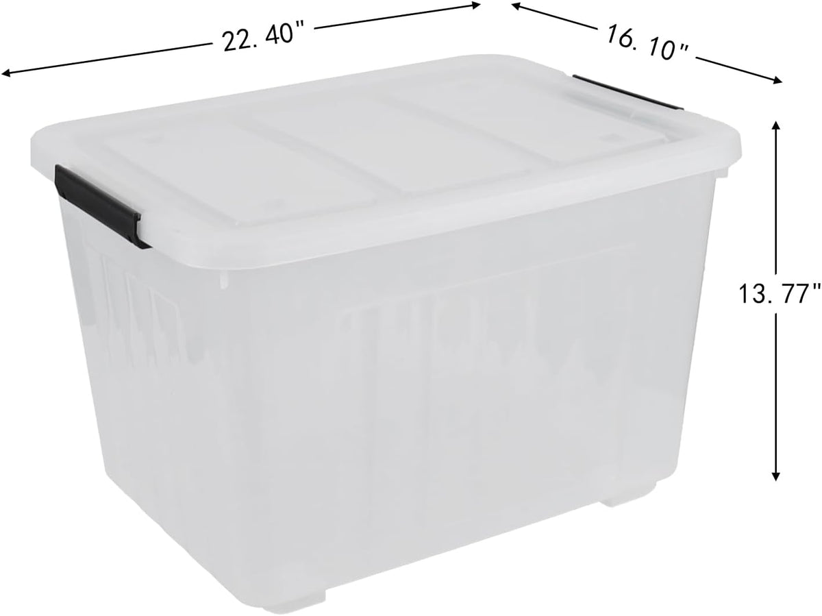 70 Quart Clear Plastic Large Storage Box with Wheels, 4-Pack Plastic Storage Bins with Lids