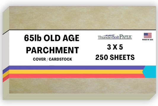 250 Old Age Parchment 65lb Cover Paper Sheets 3 X 5 Inches Cardstock Weight Colored Sheets 3" X 5" (3X5 Inches) Index|Recipe Card|Photo|Frame Size - Printable Parchment Semblance by The Pulp Process