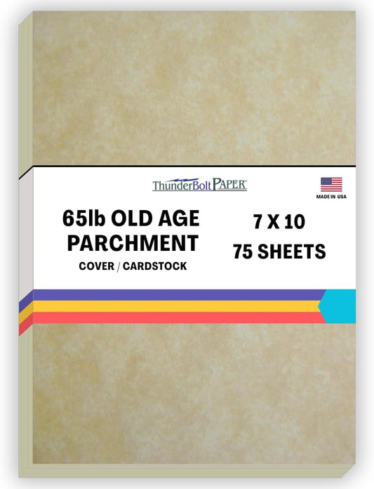 75 Old Age Parchment 65lb Cover Paper Sheets 7" X 10" (7X10 Inches) Double 5X7 Card Size - Folds to 5X7 - Printable Parchment Semblance by The Pulp Process