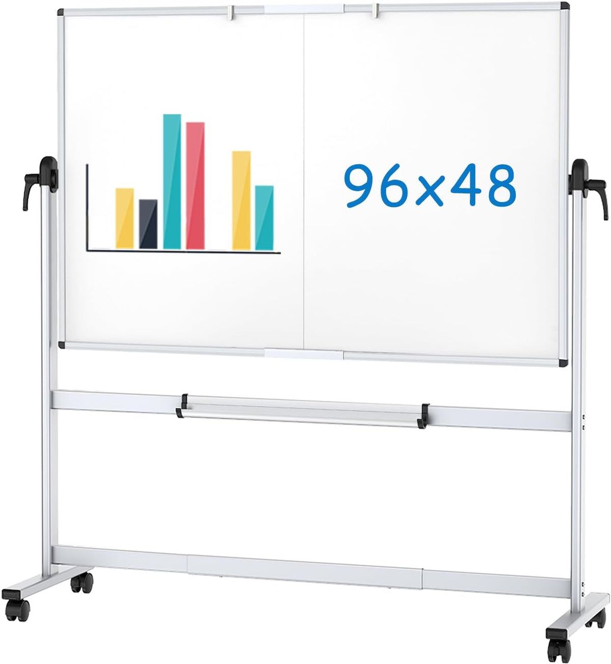 VIZ-PRO Double-Sided Mobile Whiteboard, 96 x 48 Inches, Magnetic Rolling Dry Erase White Board on Wheels with Aluminium Frame and Stand 8' x 4'