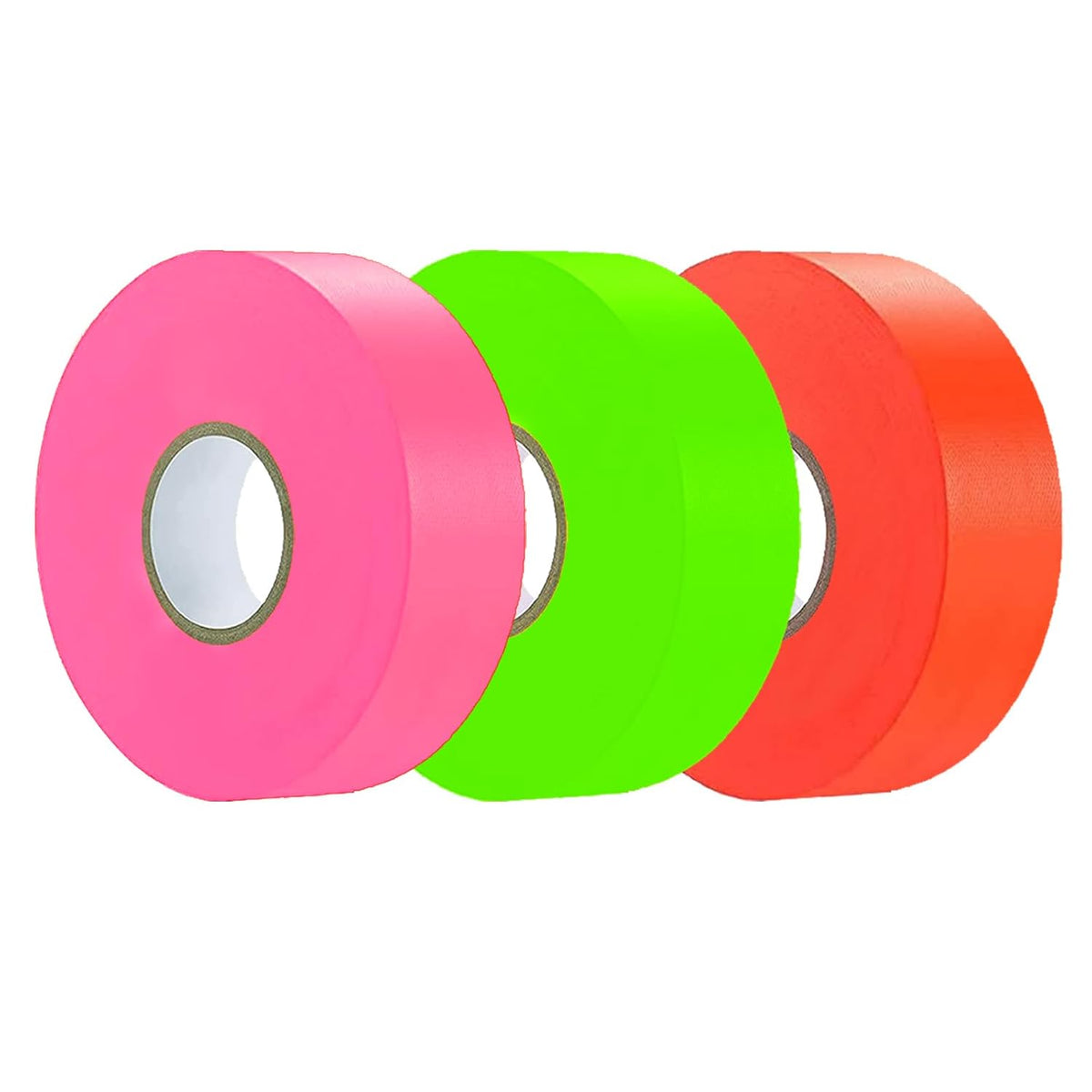 3 Pack Flagging Tape 3 Assorted Colors, Non-Adhesive Plastic Ribbon Neon Marking Roll, 1"*600ft, Marking Tape for Tree Marking, Hunting, Boundaries and Hazardous Areas,Trail Marking