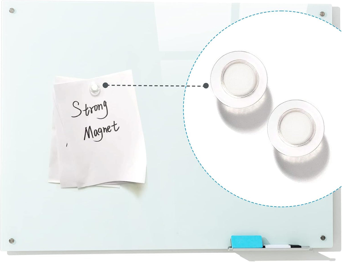 Magnetic Glass Whiteboard, 24"x36"Frameless Dry Erase Board White Board Surface Wall Mounted for Office, Classroom & Home