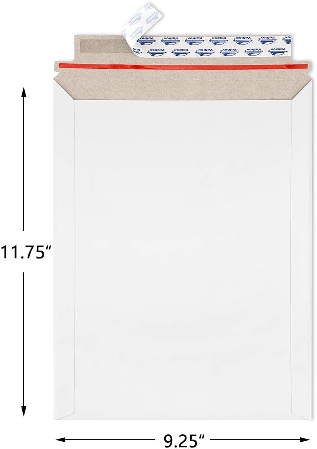 ValBox 9x11.5 Self Seal Photo Document Mailers 25 Pack Stay Flat White Cardboard Envelopes, 9.25 x 11.75 Inches