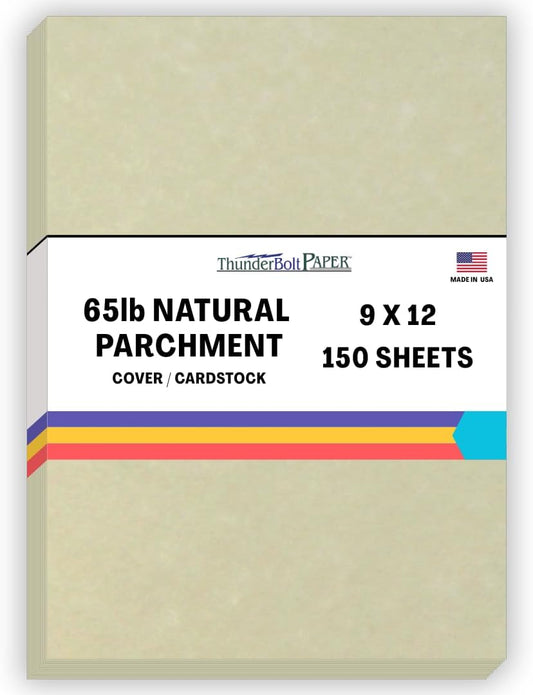 150 Natural Colored Parchment 65lb Cover Paper Sheets -9X12 Inches Frame and Sketch Pad Size - Printable Old Parchment Antique Look for Calligraphy, Scrolls, Invitations, Certificates