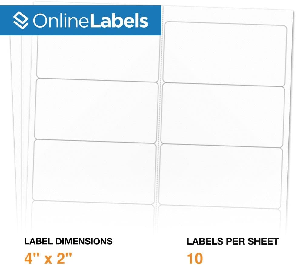 4 x 2 Rectangle Mailing Labels - Permanent, White Matte - Address, Shipping, Gift - Pack of 250 Labels, 25 Sheets - Inkjet/Laser Printers