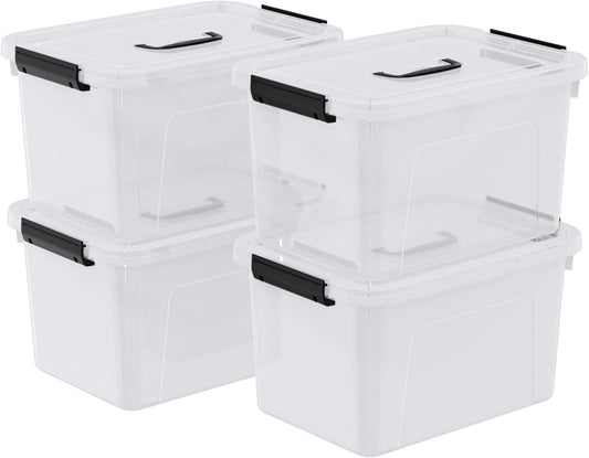 10 Quart Plastic Storage Bins with Lids and Handle, 4 Packs Clear Latching Box
