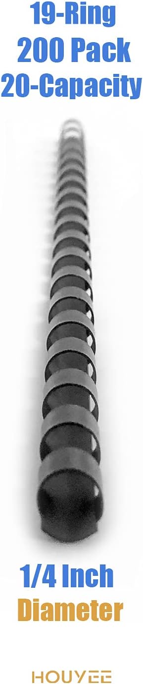 HOUYEE 1/4 Inch Plastic Binding Comb 19 Ring, 20 Sheet Capacity, Letter Size Black Comb Binding Spines (200 Pack)