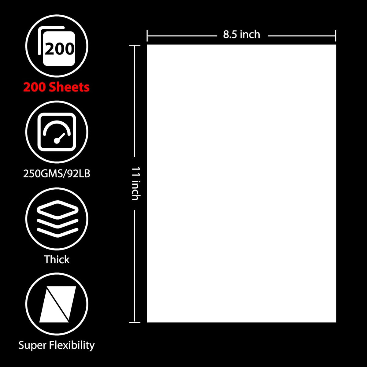 OcePor 200 Sheets White Cardstock 8.5 x 11, 92lb/250gsm Card Stock Paper, Thick Printer Cardboard Paper, Heavy Cardstock for Invitation, Resume, Certificate, Business Cards, Office