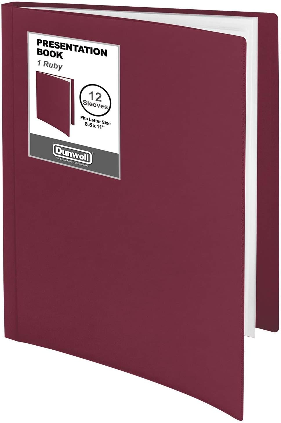 Dunwell Presentation Binder 12-Pocket, Displays 24 Pages, 8.5x11 Portfolio Binder with Plastic Sleeves, Storage and Organizer for Documents, Certificates, Projects, Photos (Ruby)