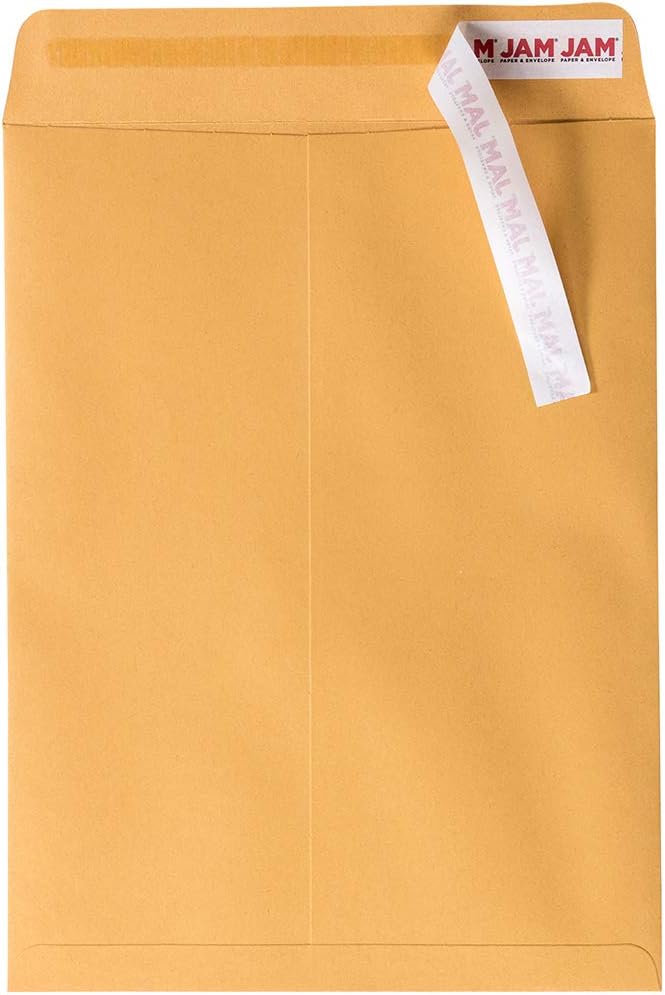 JAM PAPER 9 x 12 Open End Catalog Premium Envelopes with Peel and Seal Closure - Brown Kraft Manila - 100/Pack