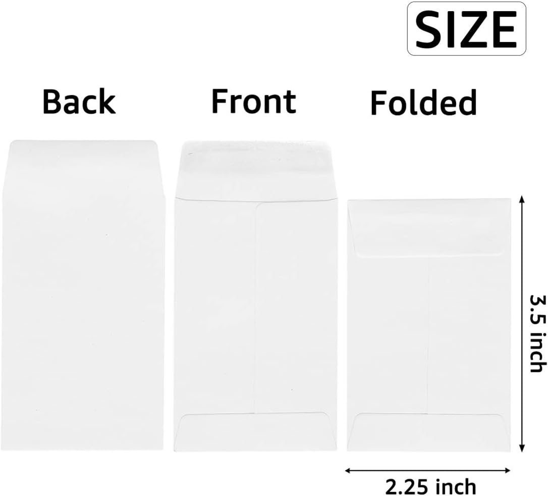 200 Pack Small Coin Envelopes Kraft Paper Seed Envelopes Mini Parts Small Items Stamps Storage Packets Envelopes Self-Adhesive for Garden, Office or Wedding Gift, (2 1/4 x 3 1/2 Inch, white)