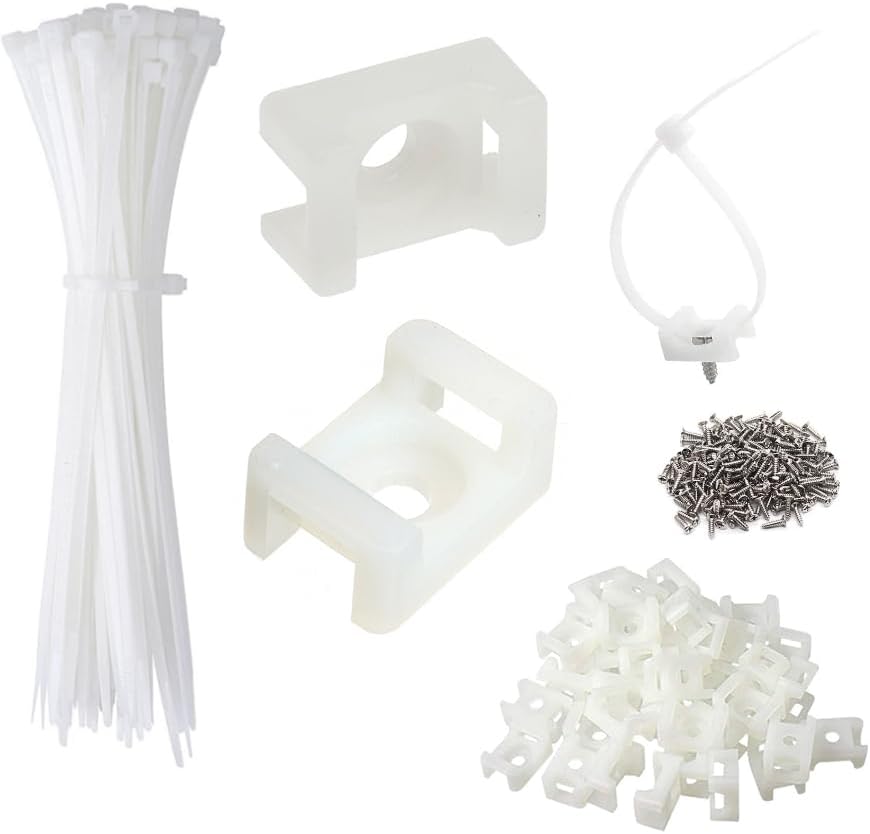 Cable Zip Tie Mounts Kit - 60 Set Wire Cable Clips Organizer Holders with 8" Cable Ties, Saddle Type Mounts Base and Tapping Screw