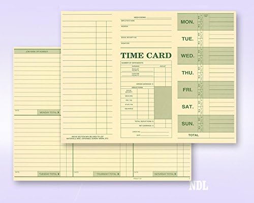 NextDayLabels - Employee Attendance Weekly Time Card (Pack of 100)