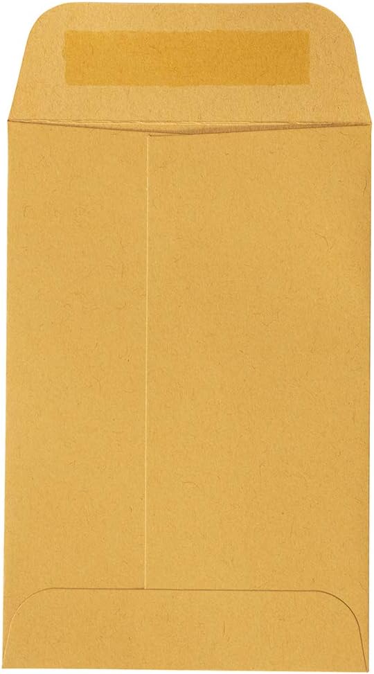 JAM PAPER #4 Coin Business Commercial Envelopes with Peel and Seal Closure - 3 x 4 1/2 - Brown Kraft Manila - Bulk 500/Carton