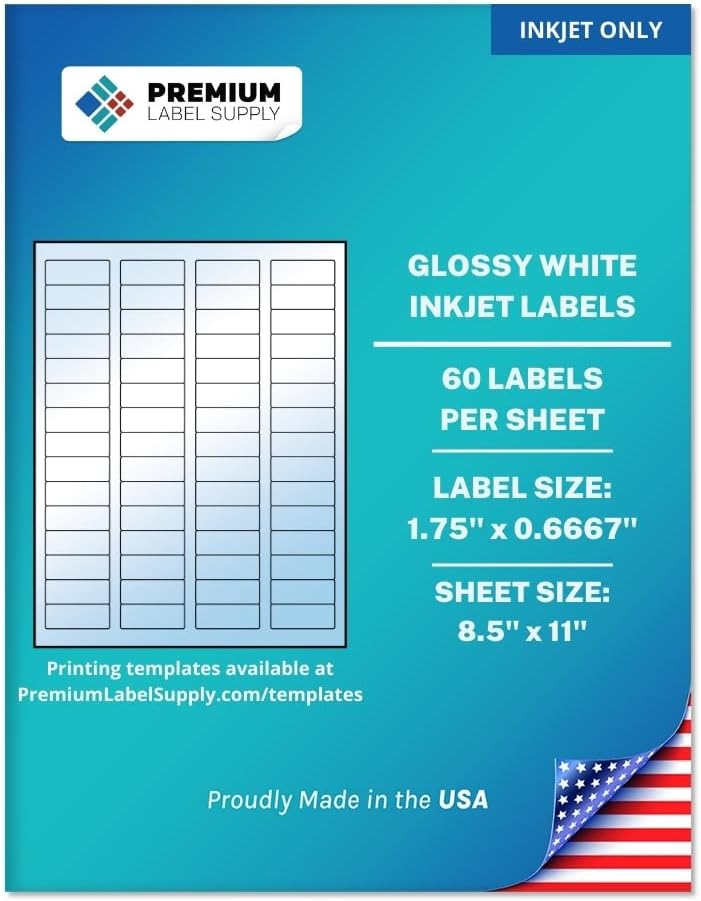 Premium Label Supply Glossy White Sticker Return Address Labels – 1.75" x 0.6667" – (60 per Sheet) (Glossy White for Inkjet Only, 6,000 Labels)