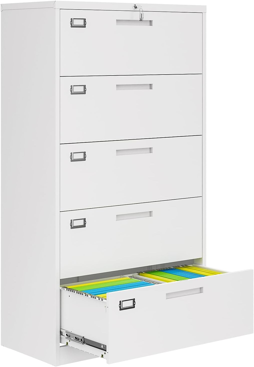 5 Drawer File Cabinets for Home Office, Metal Filing Cabinet with Lock, White Locking File Caninet Five Drawer, Office Storage Caninets Steel Cabnet for Letter/Legal/A4/F4-Assembly Required