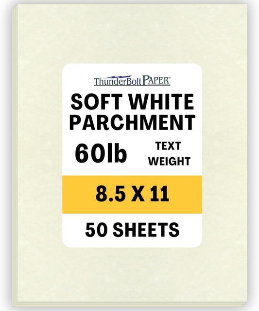 50 Soft White Parchment 60# Text (=24# Bond) Paper Sheets - 8.5 X 11 Inches Standard Letter |Flyer Size - 60 Pound is Not Card Weight - Vintage Colored Old Parchment Semblance