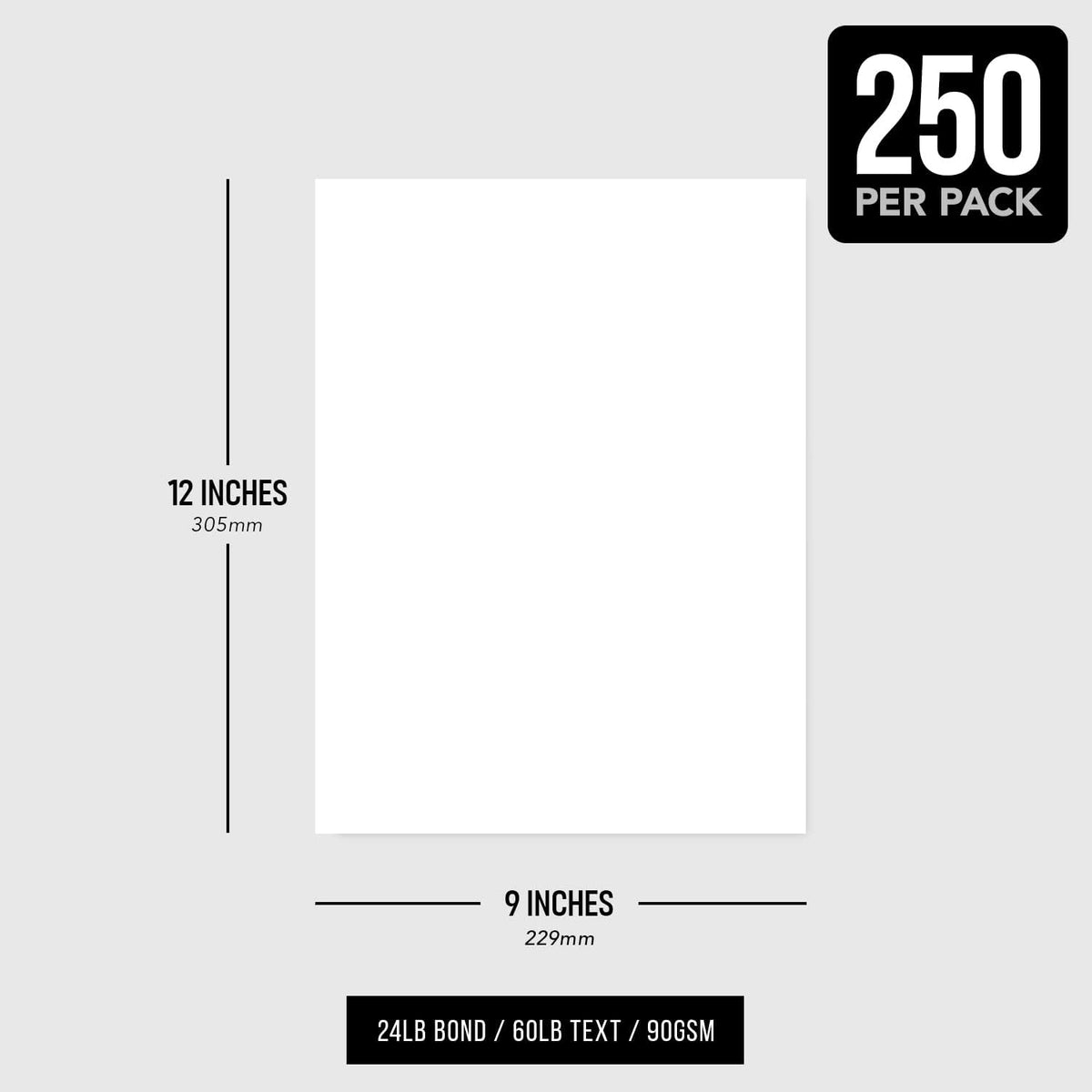 9" x 12" White Regular Paper – Multipurpose Office Paper for Copy, Printing and Writing | Inkjet and Laser Printer Compatible | 24lb Bond / 60lb Text / 90gsm – Smooth Finish | 250 Sheets per Pack