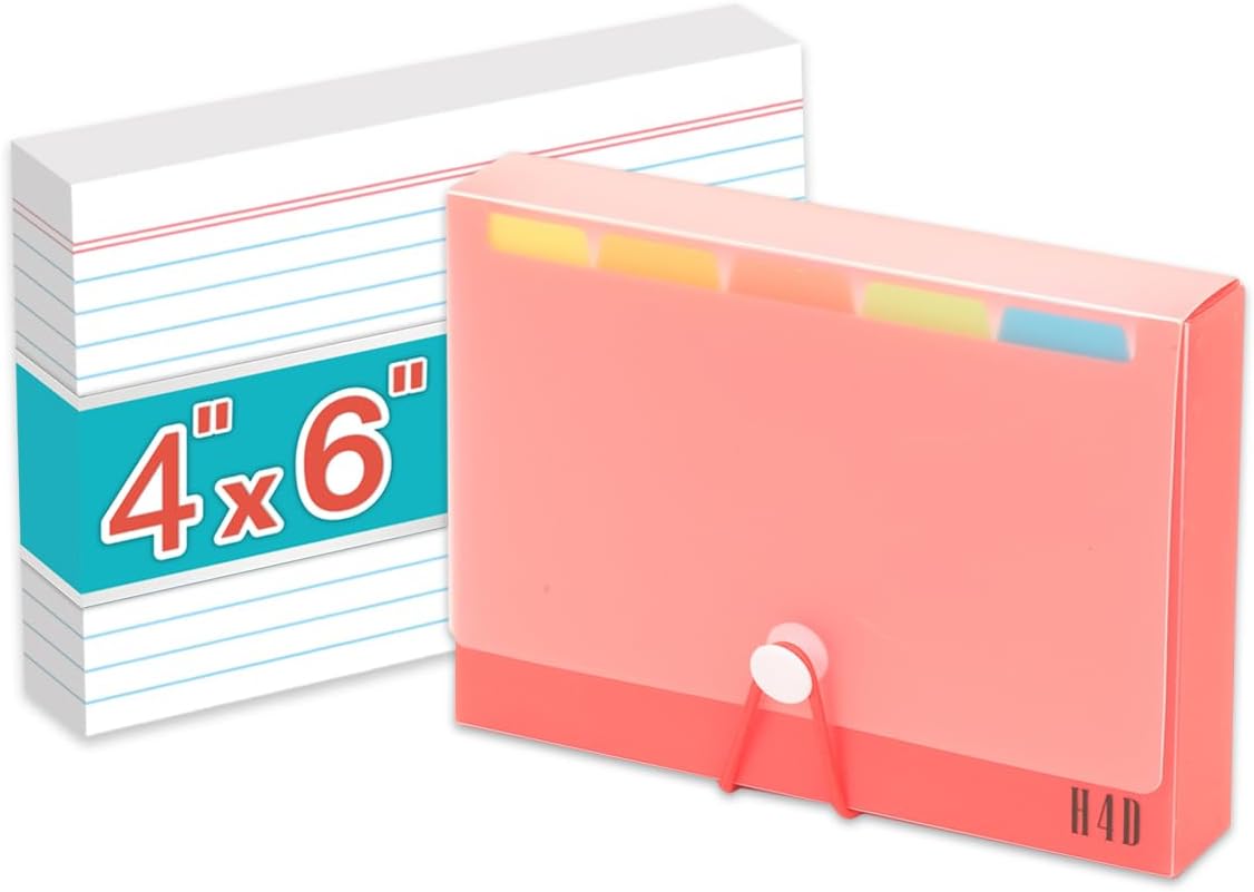 H4D 4x6 Index Card Case with 100 Heavyweight Ruled Index Cards and Dividers, Red