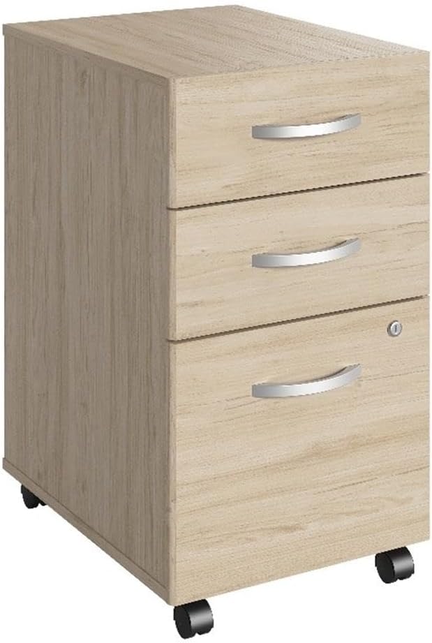 Bush Business Furniture Studio C 3 Drawer Mobile File Cabinet in Natural Elm - Assembled, Rolling Document Storage for Home or Professional Office