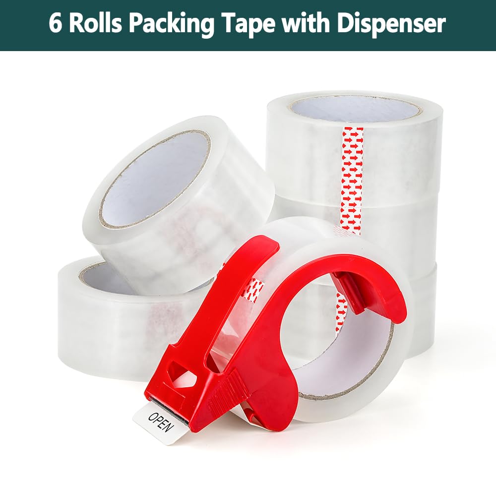 AUSTARK Clear Packing Tape, 2.7 mil, 1.88 inch x 60 Yards Per Roll, 6 Rolls Shipping Tape with Dispenser for Packaging Sealing Moving