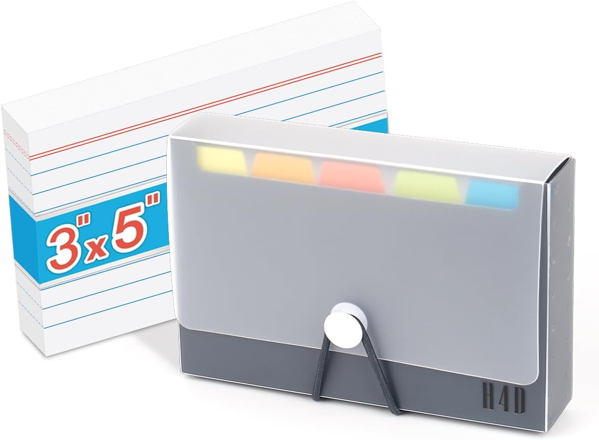 H4D 3x5 Index Card Case with 100 Heavyweight Ruled Index Cards and Dividers, Black