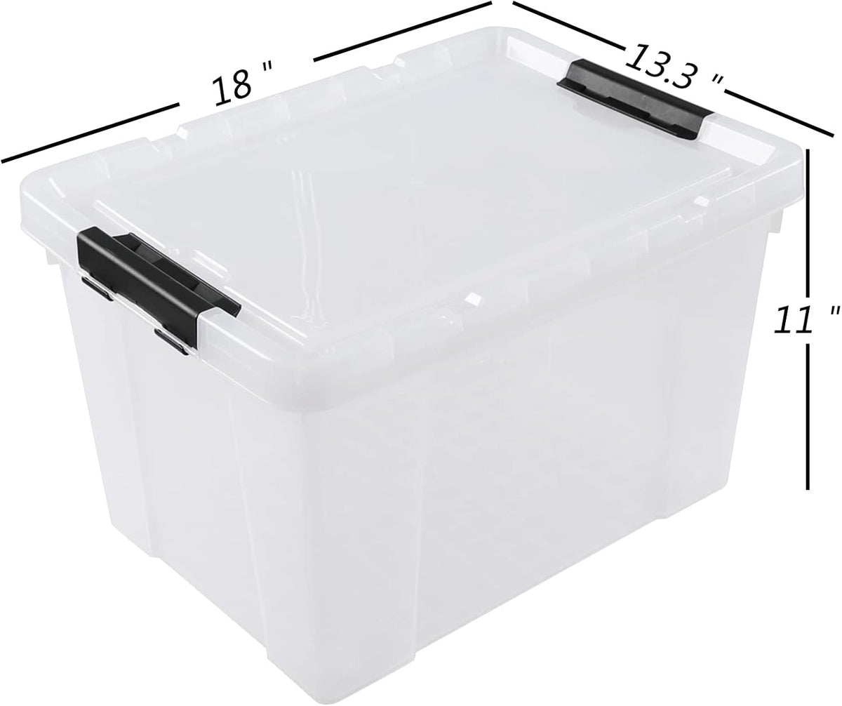 4-Pack 34 Quart Clear Plastic Storage Boxes with Lids, Latching Bins Totes with Wheels