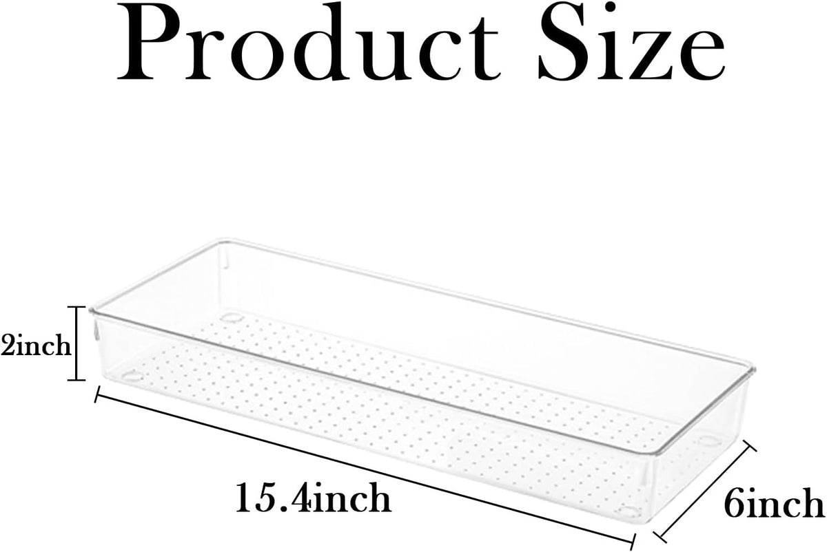 6 Pack Clear Drawer Organizer Trays Plastic Drawer Organizers Set 15 x 6 x 2 Inch Desk Drawer Divider Storage Bins Stackable Drawer Organizer Trays for Dresser Makeup Kitchen Office
