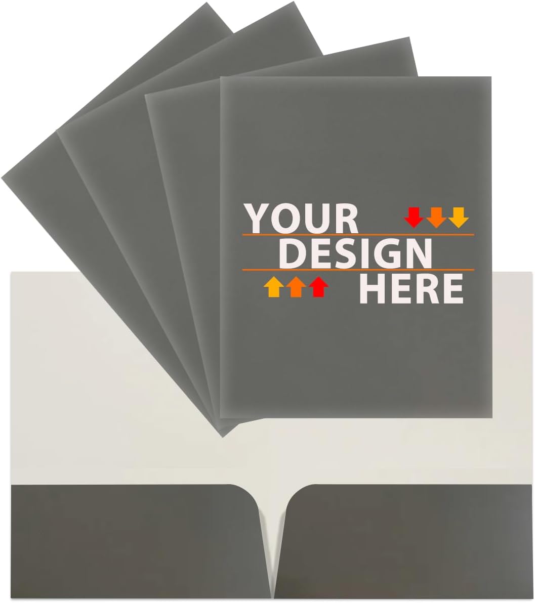 JAM PAPER Custom Printed Semi-Gloss Folders with Round Corner Pockets - Personalized Logo & Text - 10 pt C2S - Grey - 100/Pack