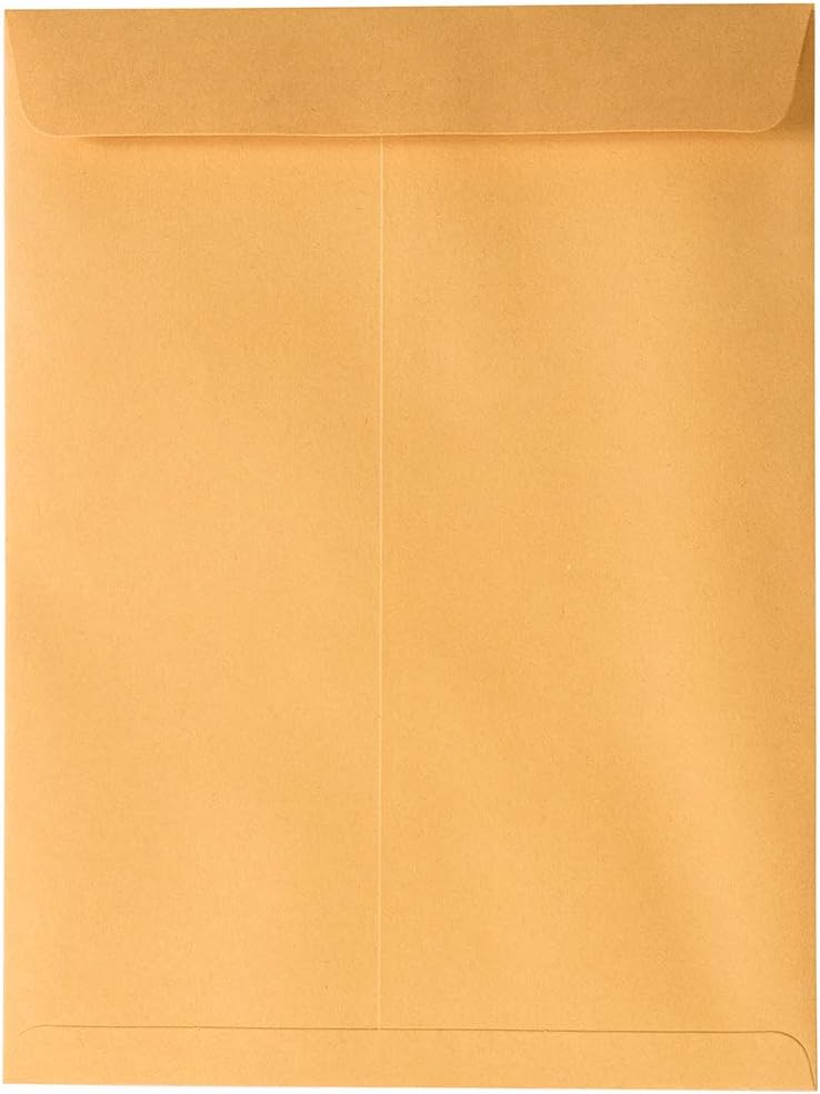 JAM PAPER 9 x 12 Open End Catalog Premium Envelopes with Peel and Seal Closure - Brown Kraft Manila - 100/Pack