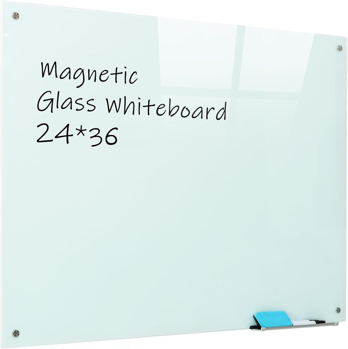 Magnetic Glass Whiteboard, 24"x36"Frameless Dry Erase Board White Board Surface Wall Mounted for Office, Classroom & Home