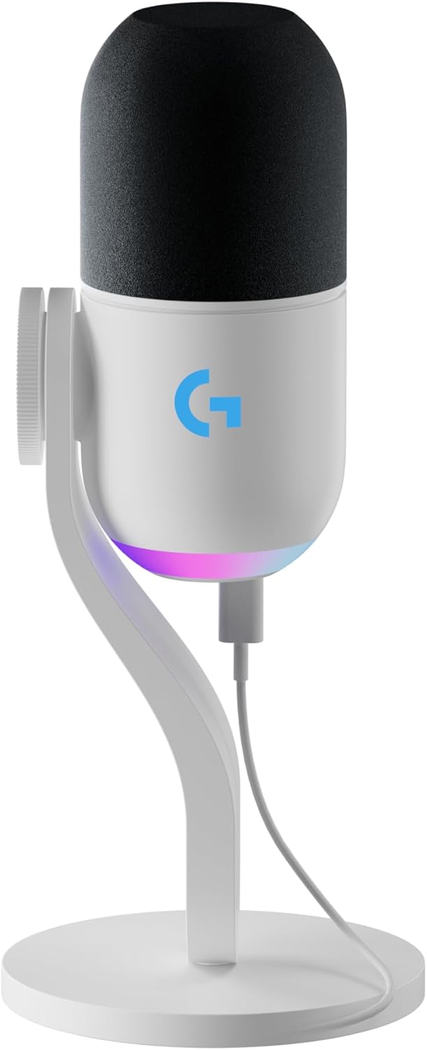 Logitech G Yeti GX Dynamic RGB Gaming Microphone, Podcast Microphone with LIGHTSYNC, Blue VO!CE, G HUB Control, USB Plug and Play - White