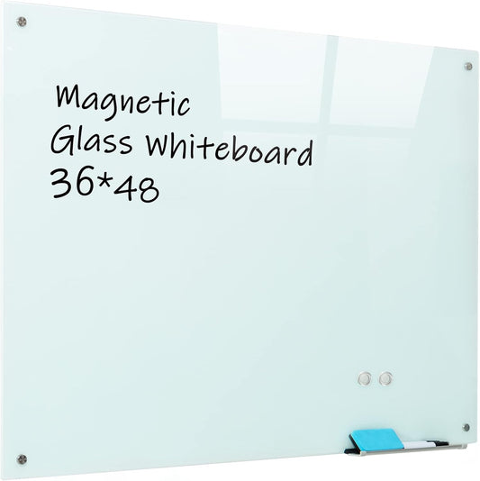 Magnetic Glass Whiteboard, 36"x48"(90x120cm) Frameless Dry Erase Board White Board Surface Wall Mounted for Office, Classroom & Home