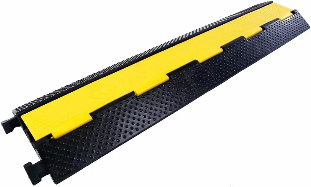 Rubber Cable Ramp Cord Cover Cable Protector Ramps Wire Hose Protective 2 Channel 22000Lbs Load Capacity Traffic Speed Bump for Asphalt Concrete Gravel Driveway Indoor Outdoor, 1 Pack