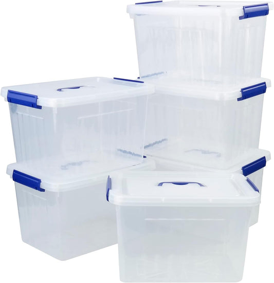 Morcte 10 L Plastic Lidded Storage Bin, Clear Storage Box, Pack of 6