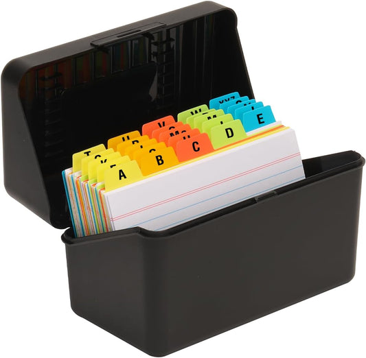 H4D 3x5 Index Card Holder with 100 Heavyweight Ruled Index Cards and 25 Plastic Dividers, Black
