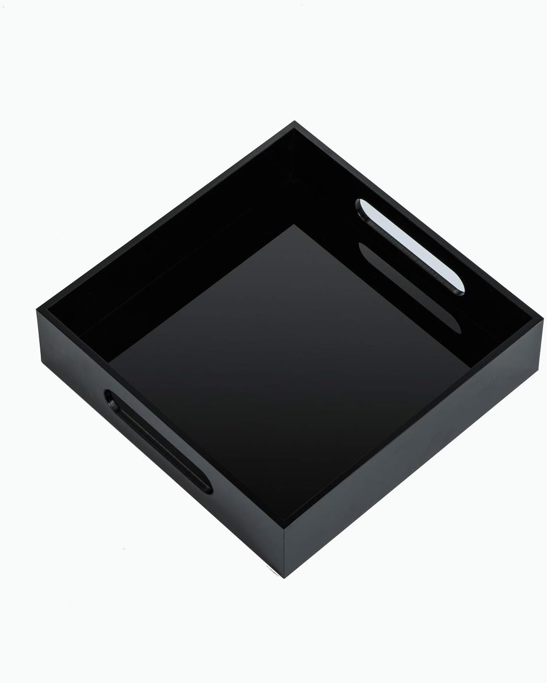 Black Sturdy Acrylic Tray with Handles-8x8 Inch- Countertop Organizer Tray for Kitchen,Bathroom,Office- Storage Box for Cosmetics, Jewelry,Toiletries,Toy,Gadgets
