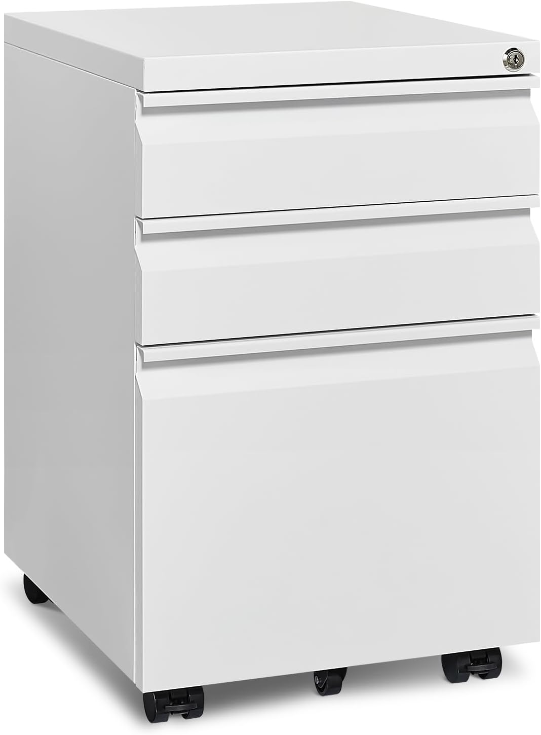 Mobile File Cabinet for Home Office, Lockable 3 Drawer Filing Cabinet with Wheels for A4-Size/Letter-Size/Legal-Size, Fully Assembled Except Casters, White