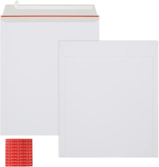 25 Pack 12.75x15 inch Rigid Mailer Self Seal Photo Document Mailers Stay Flat White Cardboard Envelopes White Photography Mailers for CD, Photos, Document