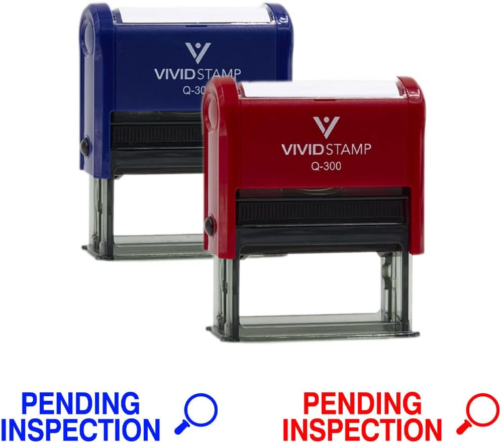 Vivid Stamp Pending Inspection Business Self-Inking Rubber Stamps (Blue Ink) - Q-200 (5 Pack)