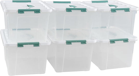 6 Pack 14 L Clear Storage Latch Box, Plastic Storage Bins with Lids