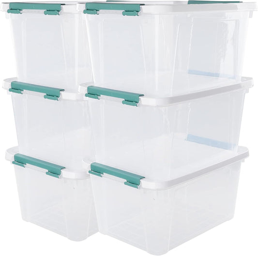 Xyskin 6-Pack 20 Quart Plastic Storage Boxes, Latching Storage Bin Box, Clear