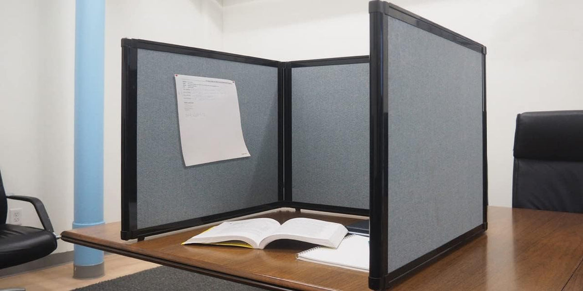 Versare Folding Tabletop Display | 3-Panel Partition | Lightweight Portable Workspace Divider | Black 78" x 24"